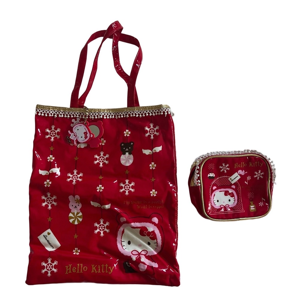 Sanrio Hello Kitty Tote Bag Pouch Set Women OS Red Winter Kawaii Patent Japan